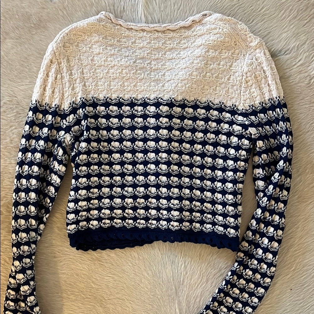 J. Crew Blue and Cream Cardigan Sweater - Picture 7 of 8